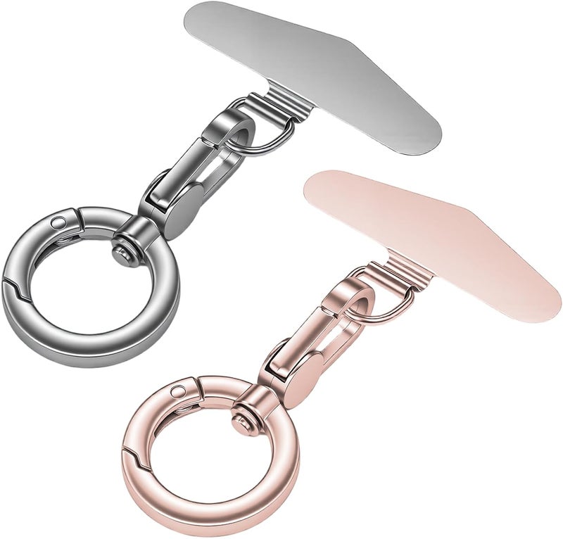 TENOC Metal Phone Tether, Universal Cellphone Lanyard Pad with 360 Rotation Spring Ring, Rose Gold+Silver - Image 1